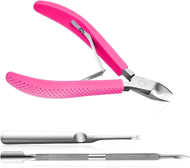 Criyar Fine Edge Cuticle Trimmer & Nippers, Scissors, Silicone Handle Nail Tools for Precise Removal, Durable Washable Cuticle Cutter & Remover & Pusher Nail Clippers (Rose+Pusher 1Set) - Image 1